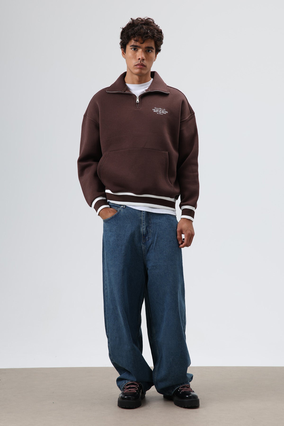 Oversize Polo Yaka Sweatshirt Kahve