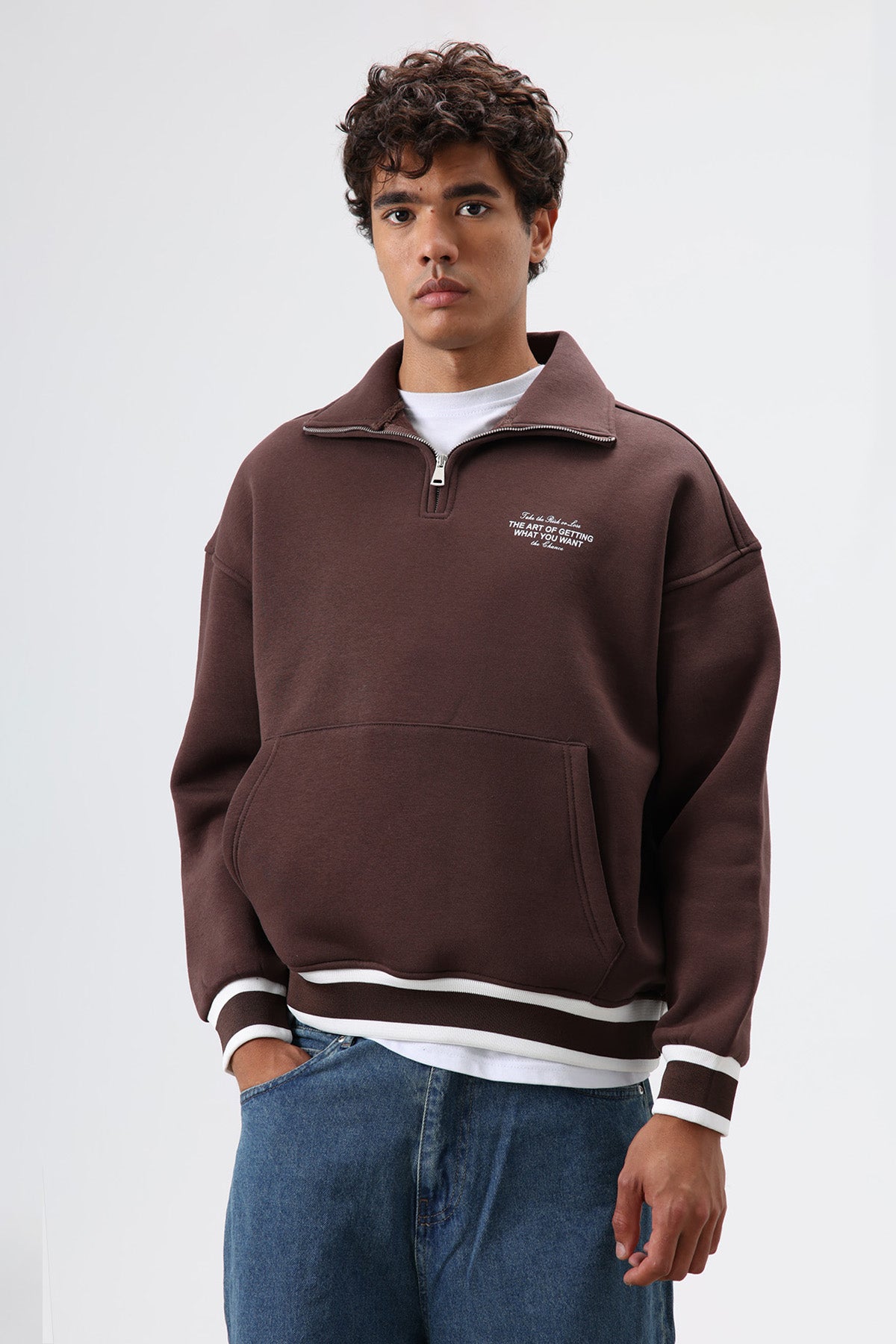 Oversize Polo Yaka Sweatshirt Kahve