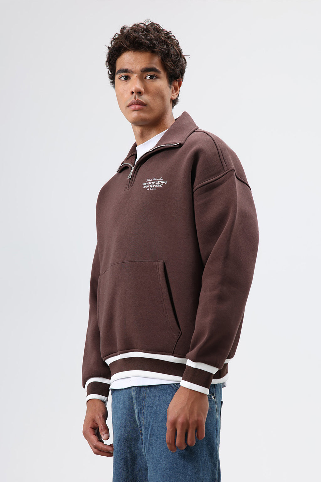 Oversize Polo Yaka Sweatshirt Kahve