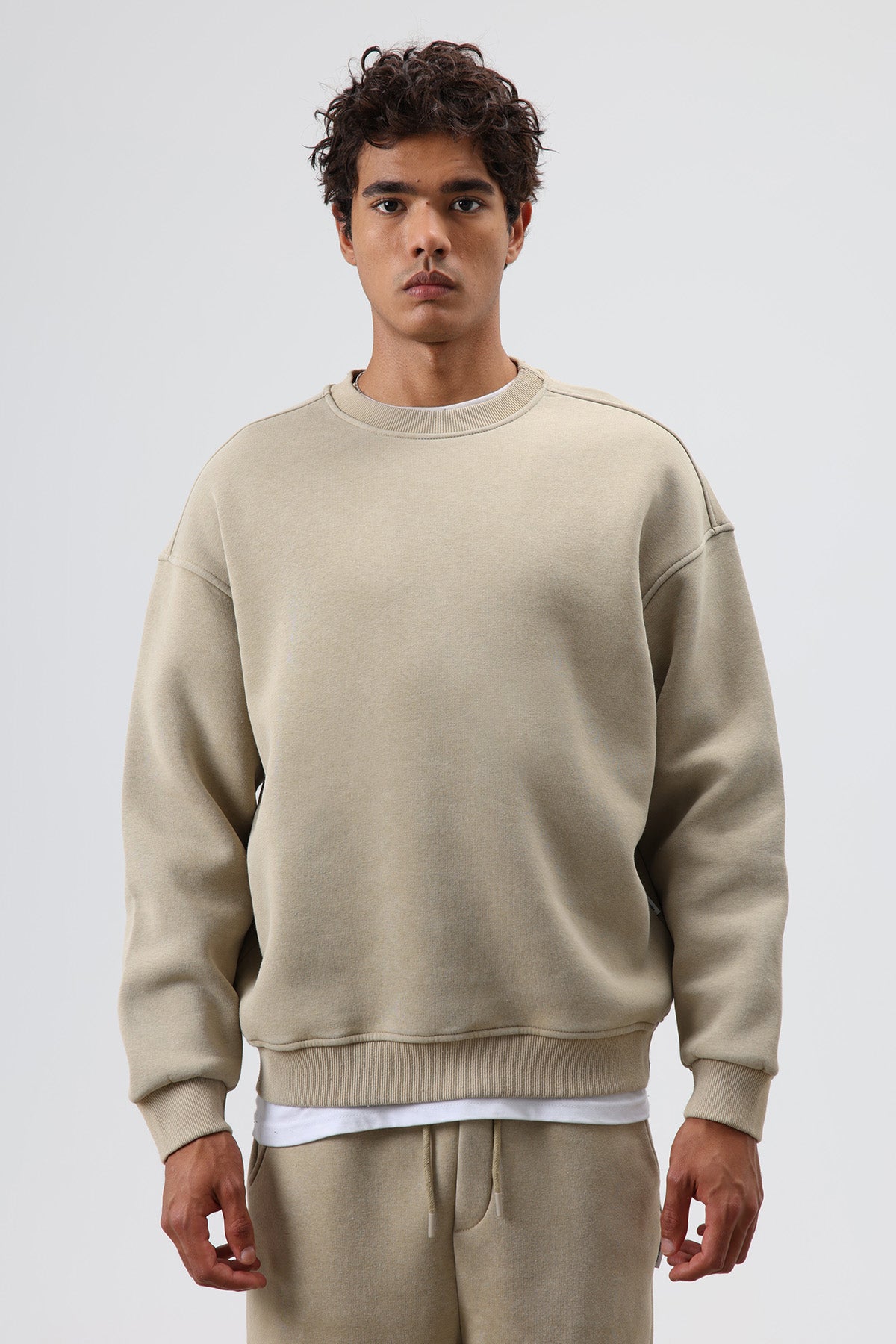 Basic Oversize Yıkamalı Sweatshirt Haki