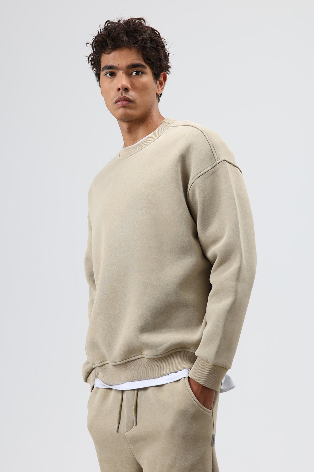 Basic Oversize Yıkamalı Sweatshirt Haki