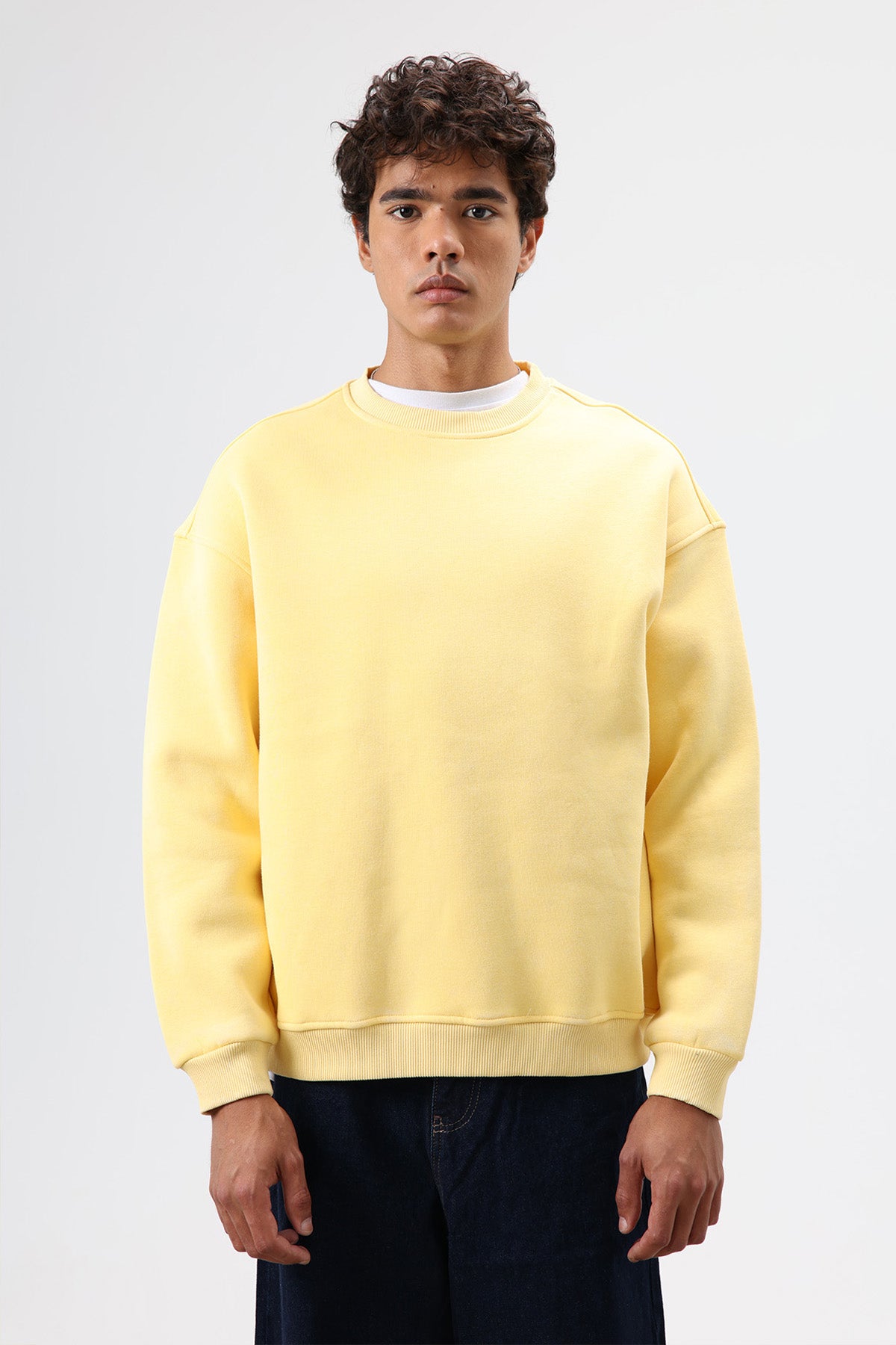 Basic Oversize Yıkamalı Sweatshirt Sarı