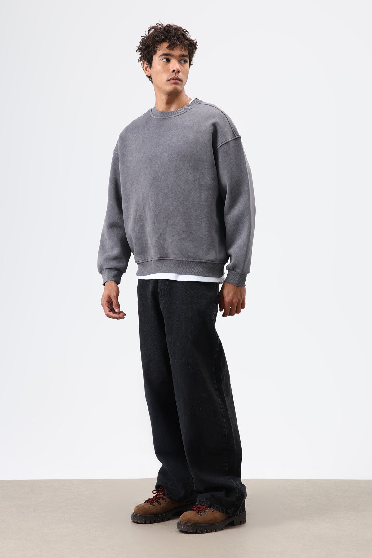 Basic Oversize Yıkamalı Sweatshirt Füme