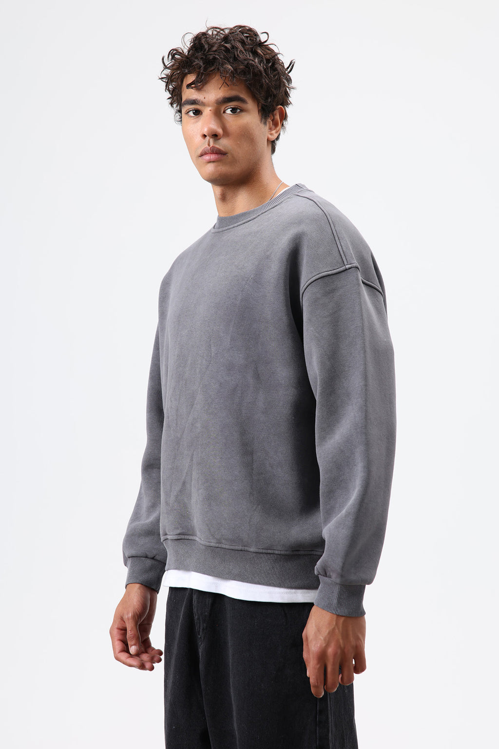 Basic Oversize Yıkamalı Sweatshirt Füme