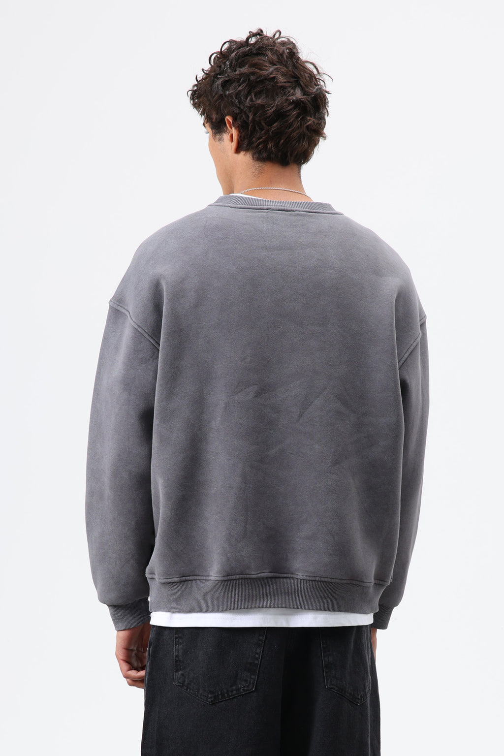 Basic Oversize Yıkamalı Sweatshirt Füme