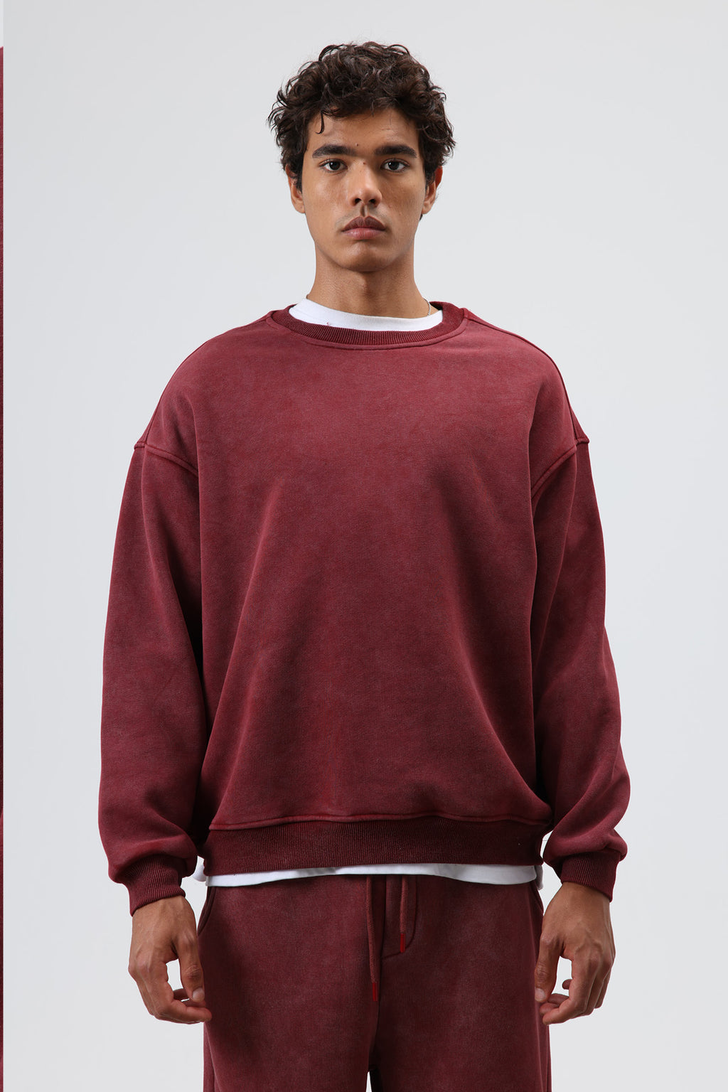 Basic Oversize Yıkamalı Sweatshirt Bordo