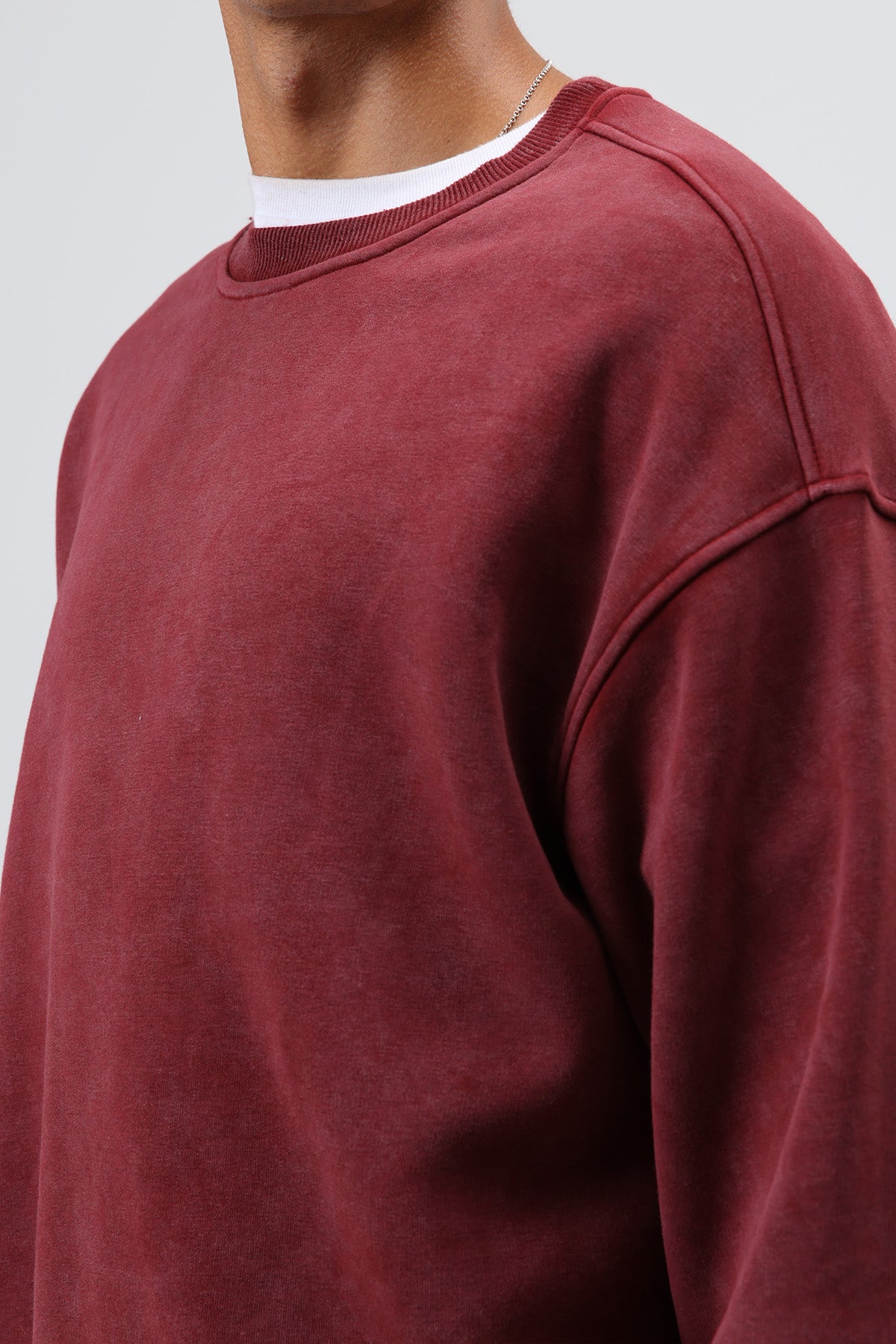 Basic Oversize Yıkamalı Sweatshirt Bordo
