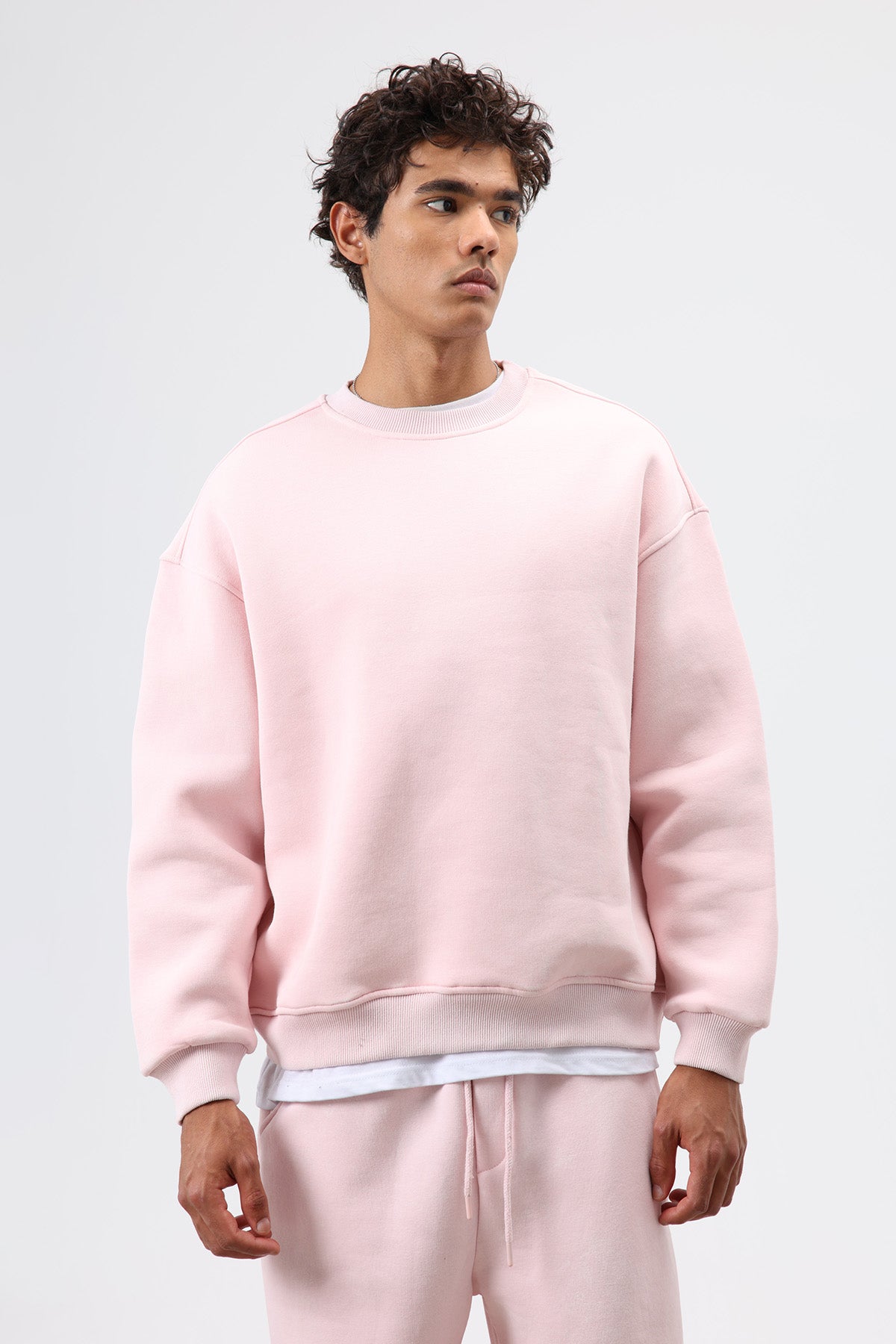 Basic Oversize Yıkamalı Sweatshirt Pembe