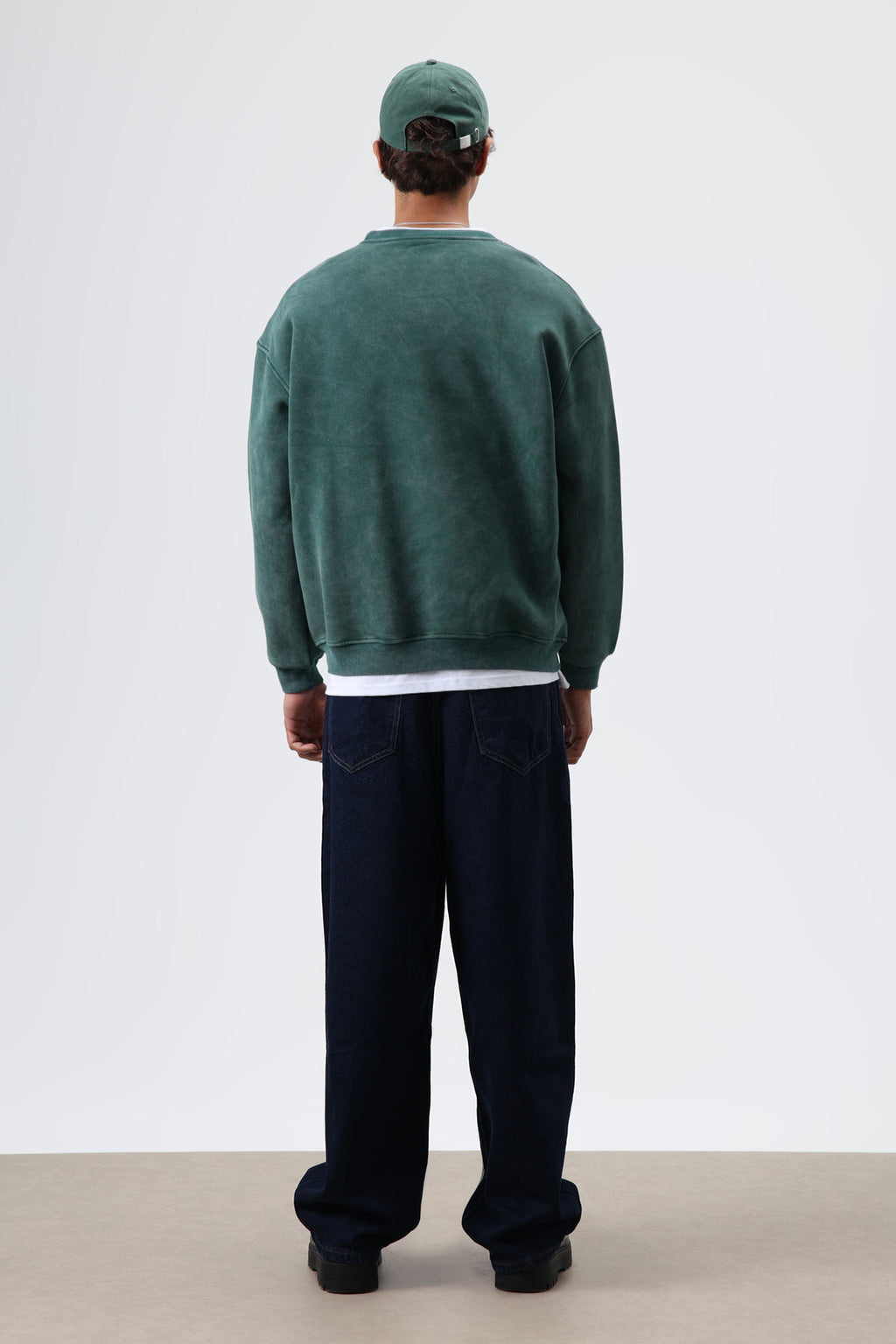 Basic Oversize Yıkamalı Sweatshirt Nefti