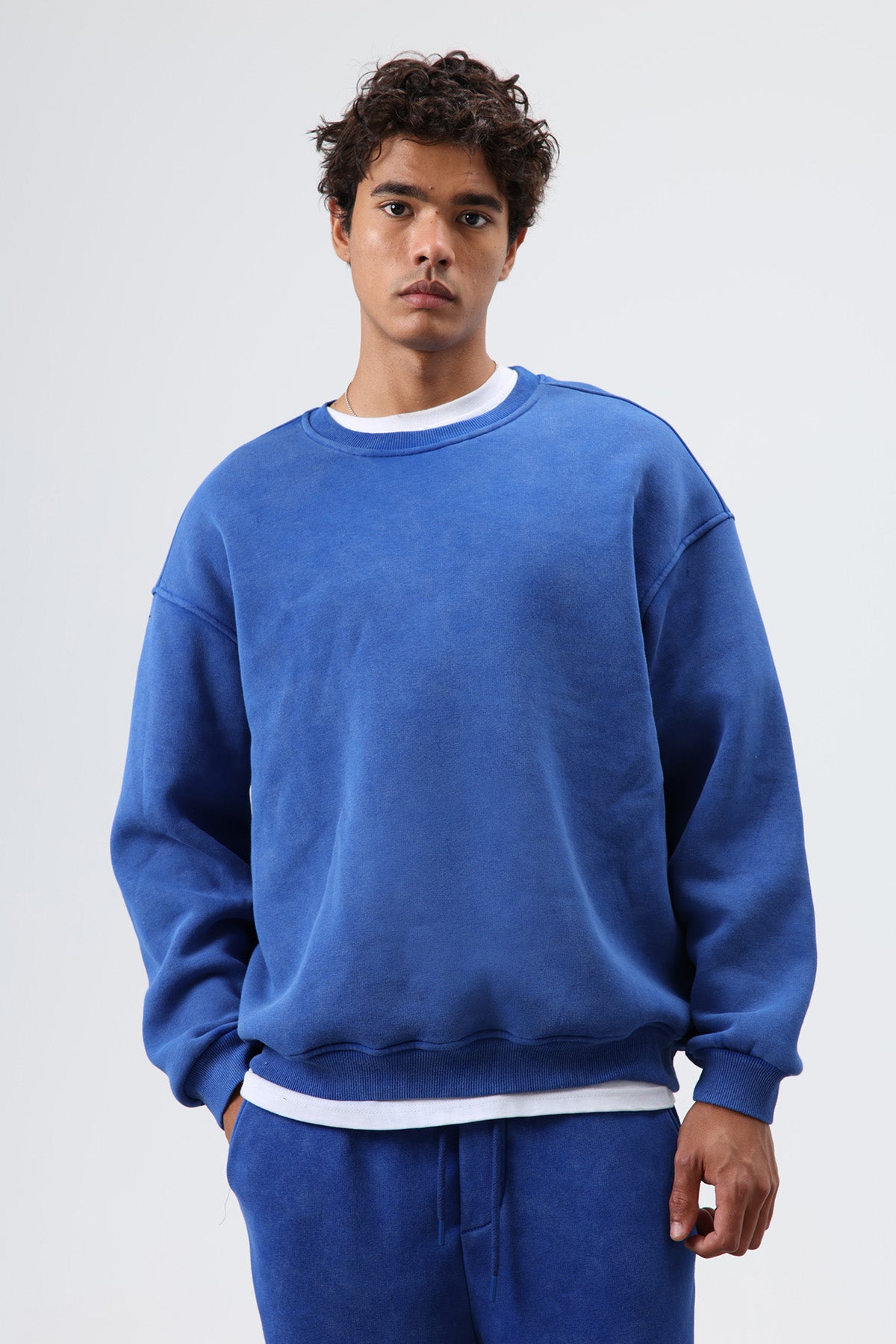 Basic Oversize Yıkamalı Sweatshirt Saks