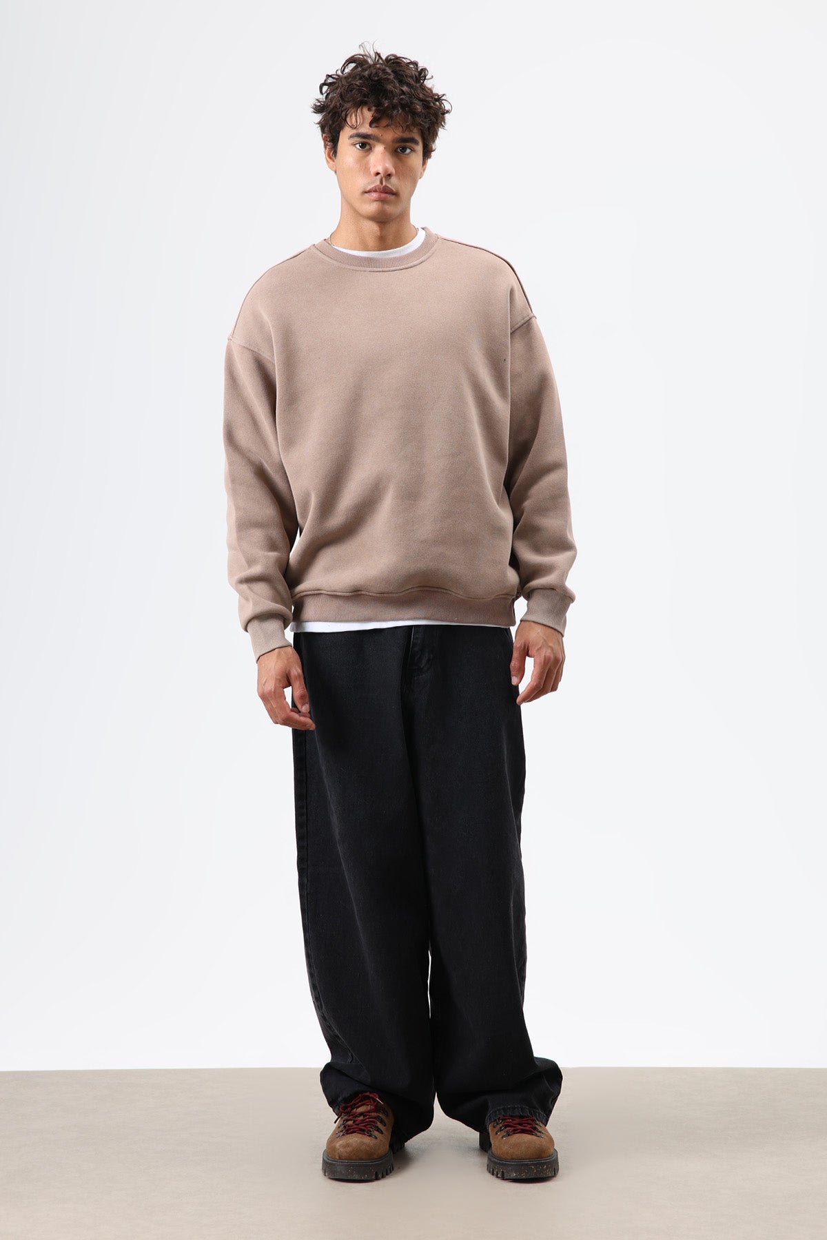 Basic Oversize Yıkamalı Sweatshirt Vizon
