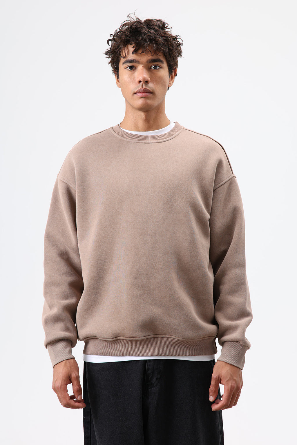 Basic Oversize Yıkamalı Sweatshirt Vizon