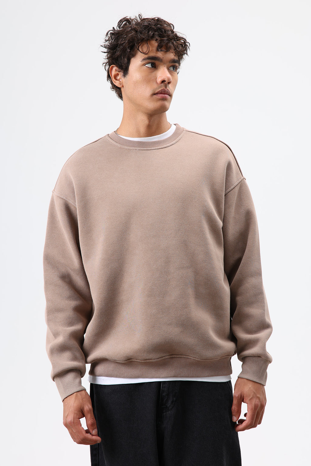 Basic Oversize Yıkamalı Sweatshirt Vizon