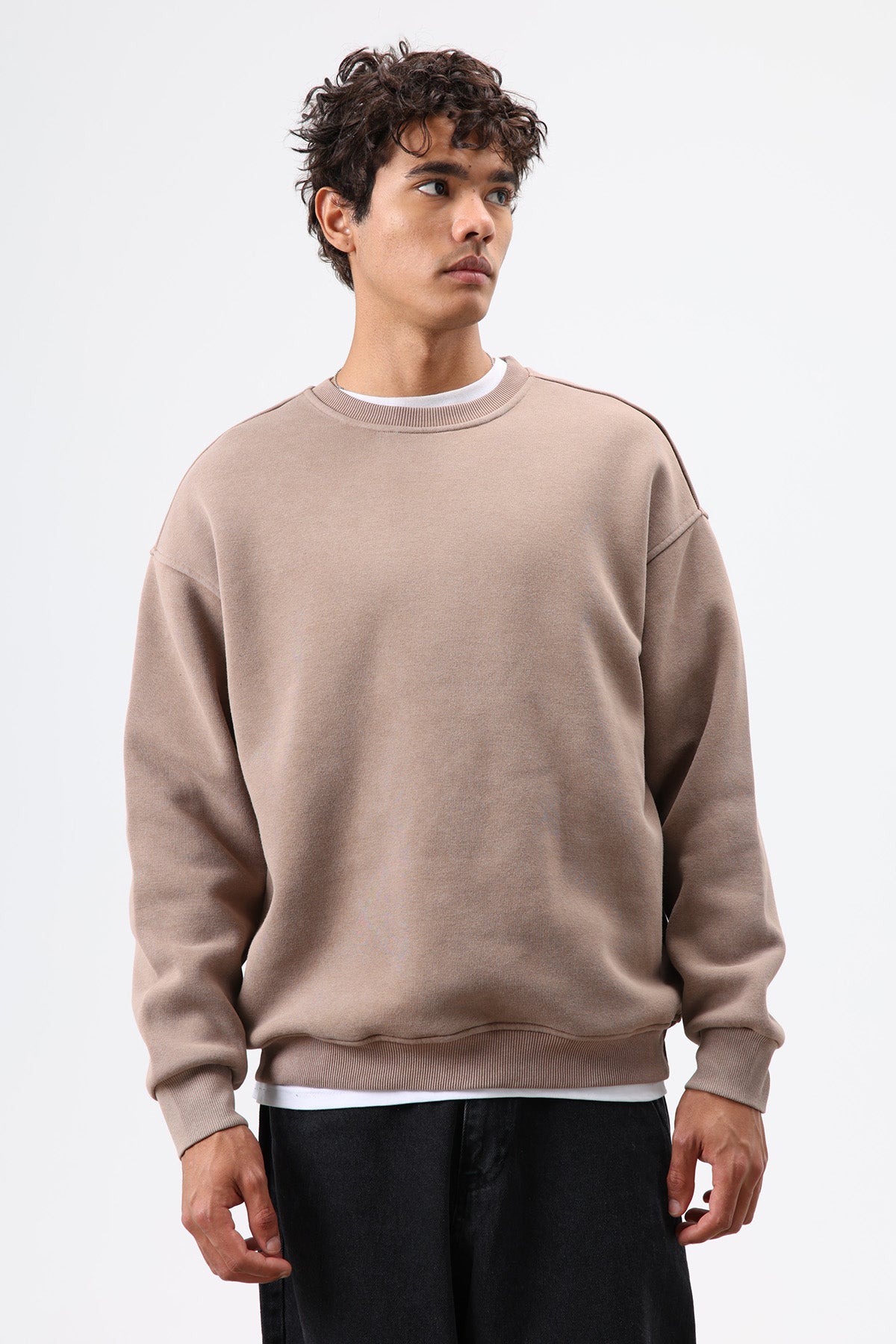 Basic Oversize Yıkamalı Sweatshirt Vizon