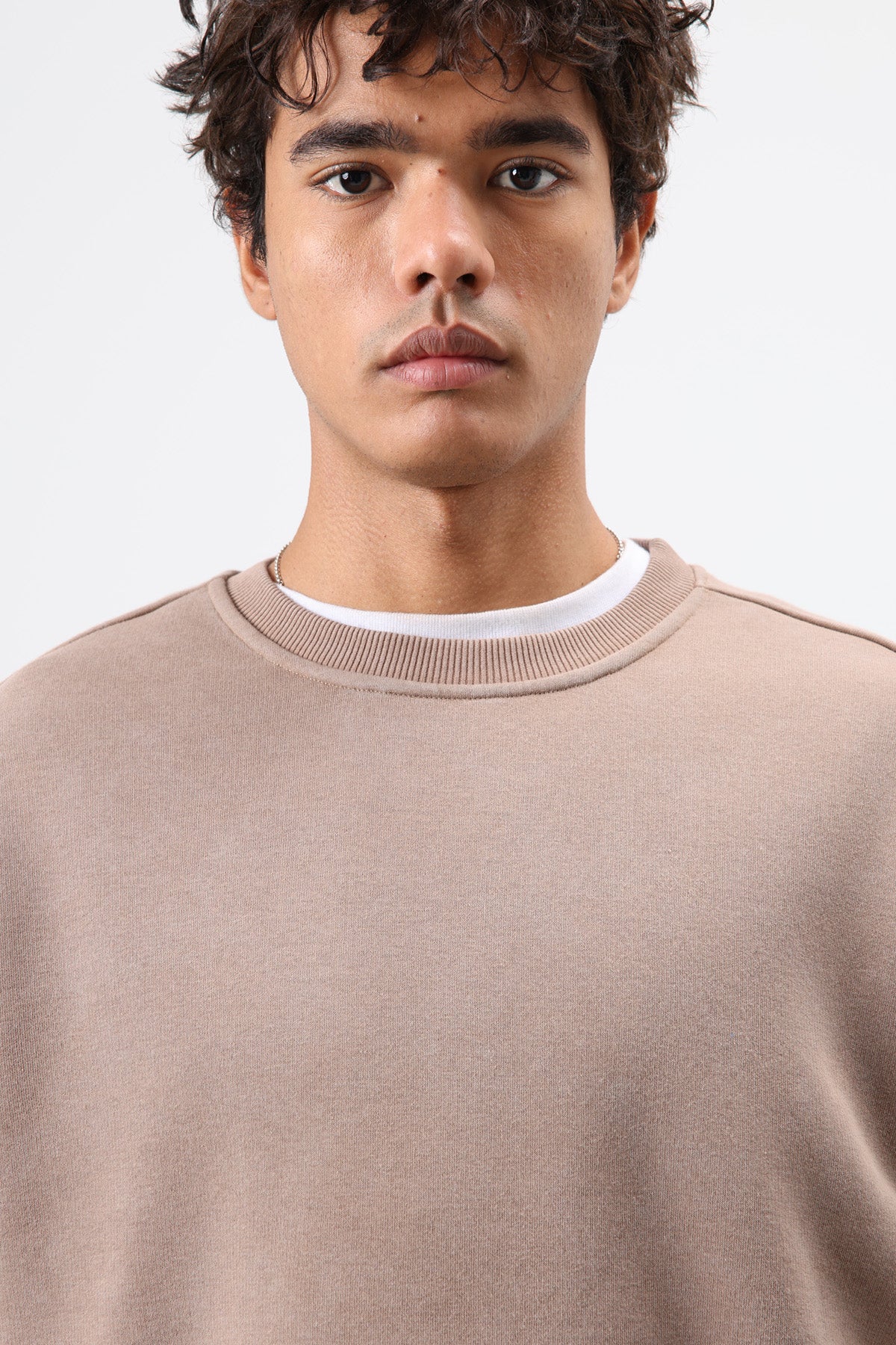 Basic Oversize Yıkamalı Sweatshirt Vizon