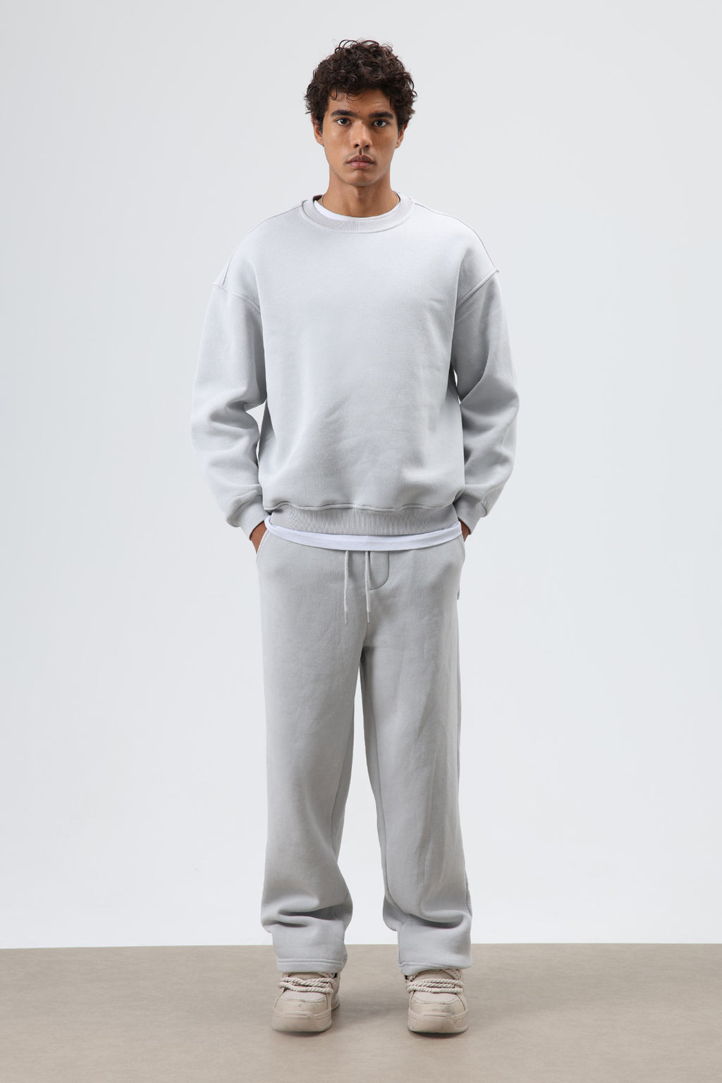 Basic Oversize Yıkamalı Sweatshirt Açık Gri