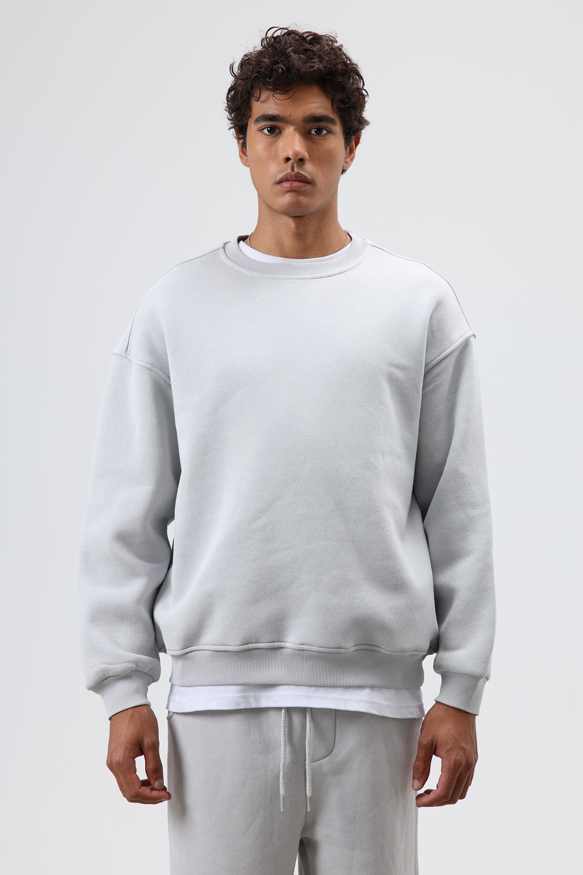 Basic Oversize Yıkamalı Sweatshirt Açık Gri