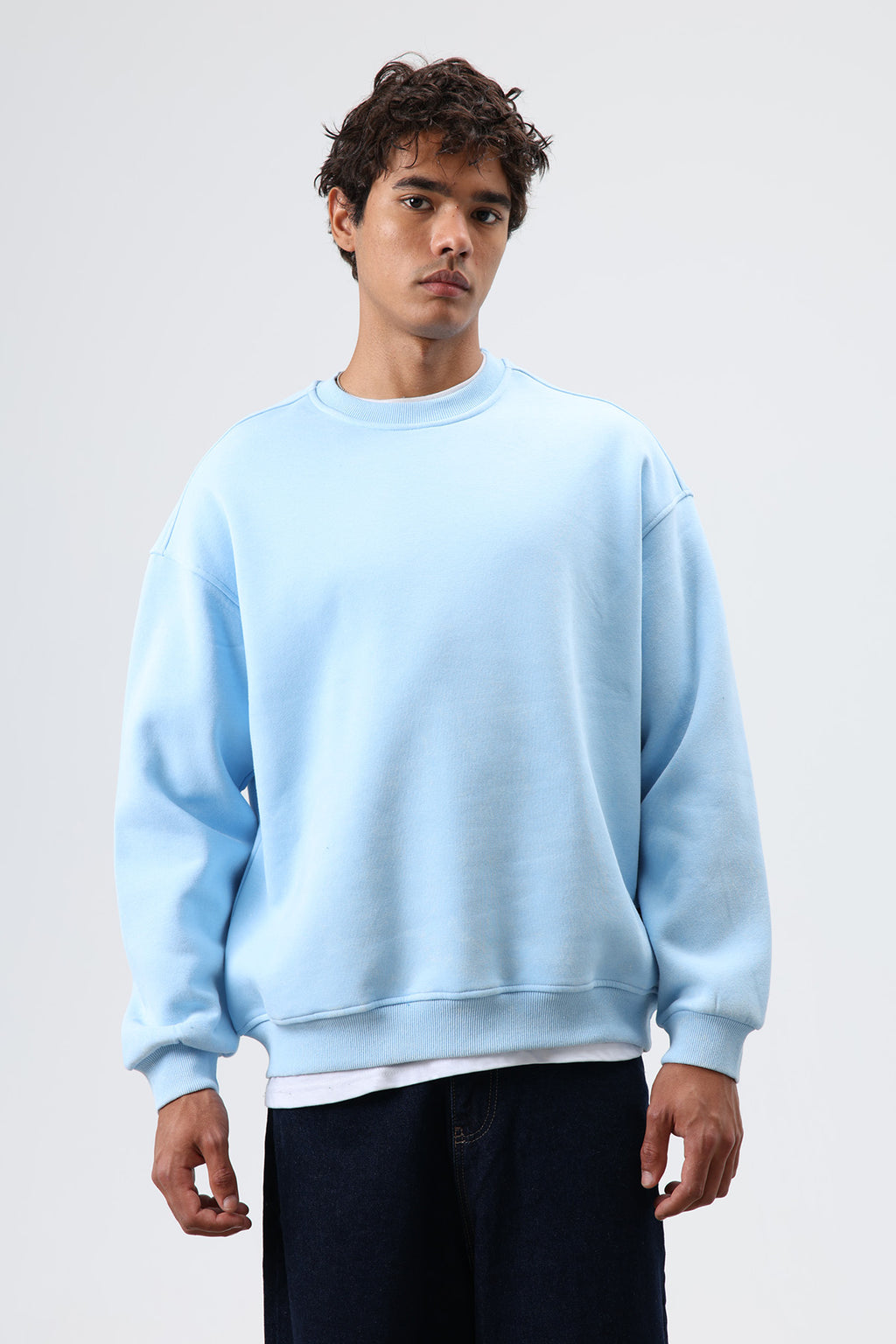 Basic Oversize Yıkamalı Sweatshirt Bebe Mavi