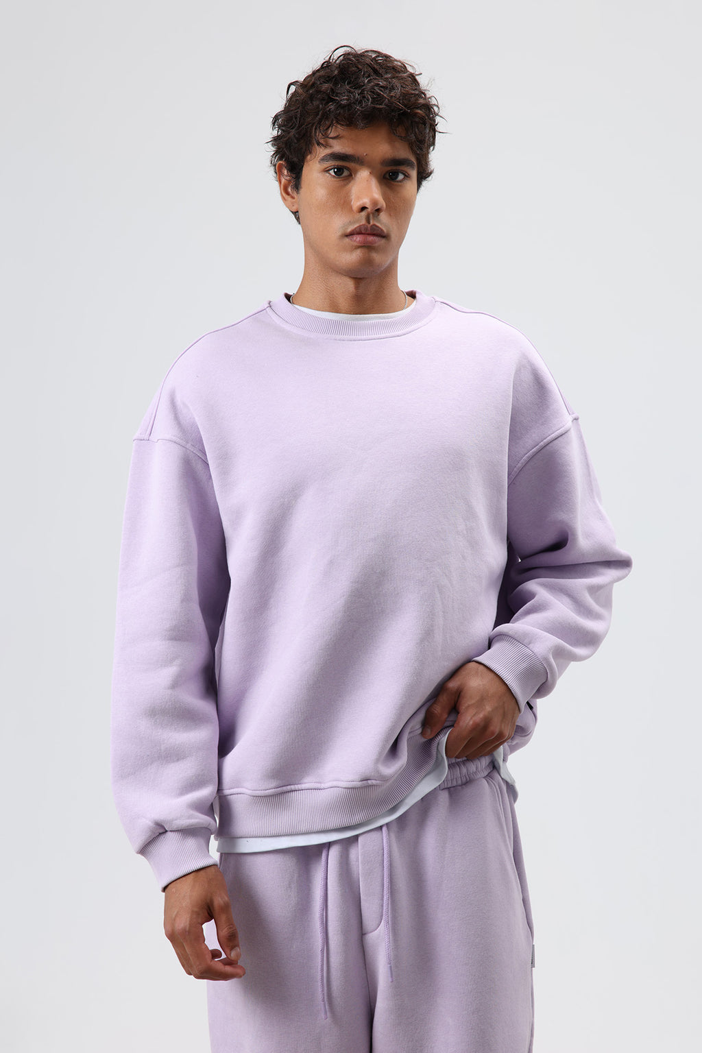 Basic Oversize Yıkamalı Sweatshirt Lila