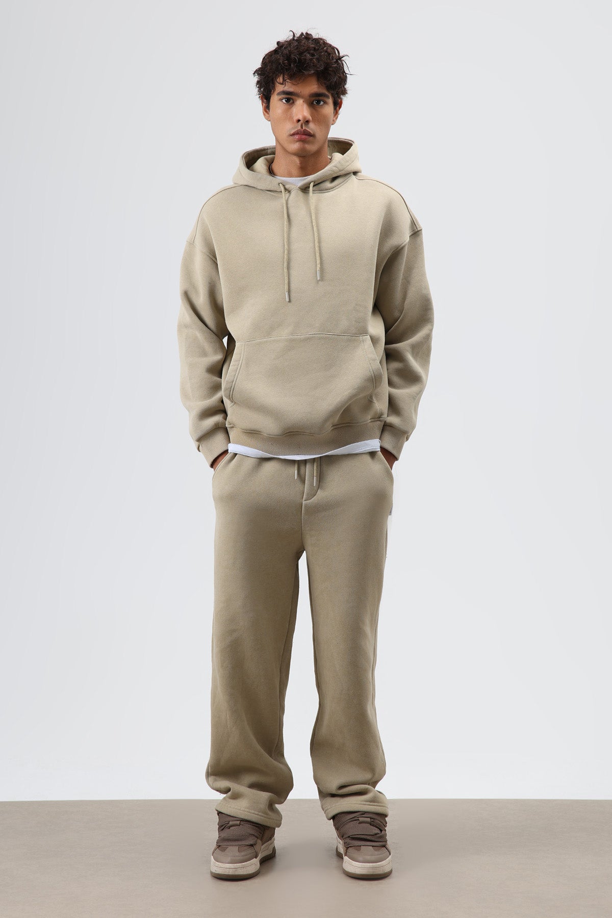 Basic Oversize Yıkamalı Hoodie Haki