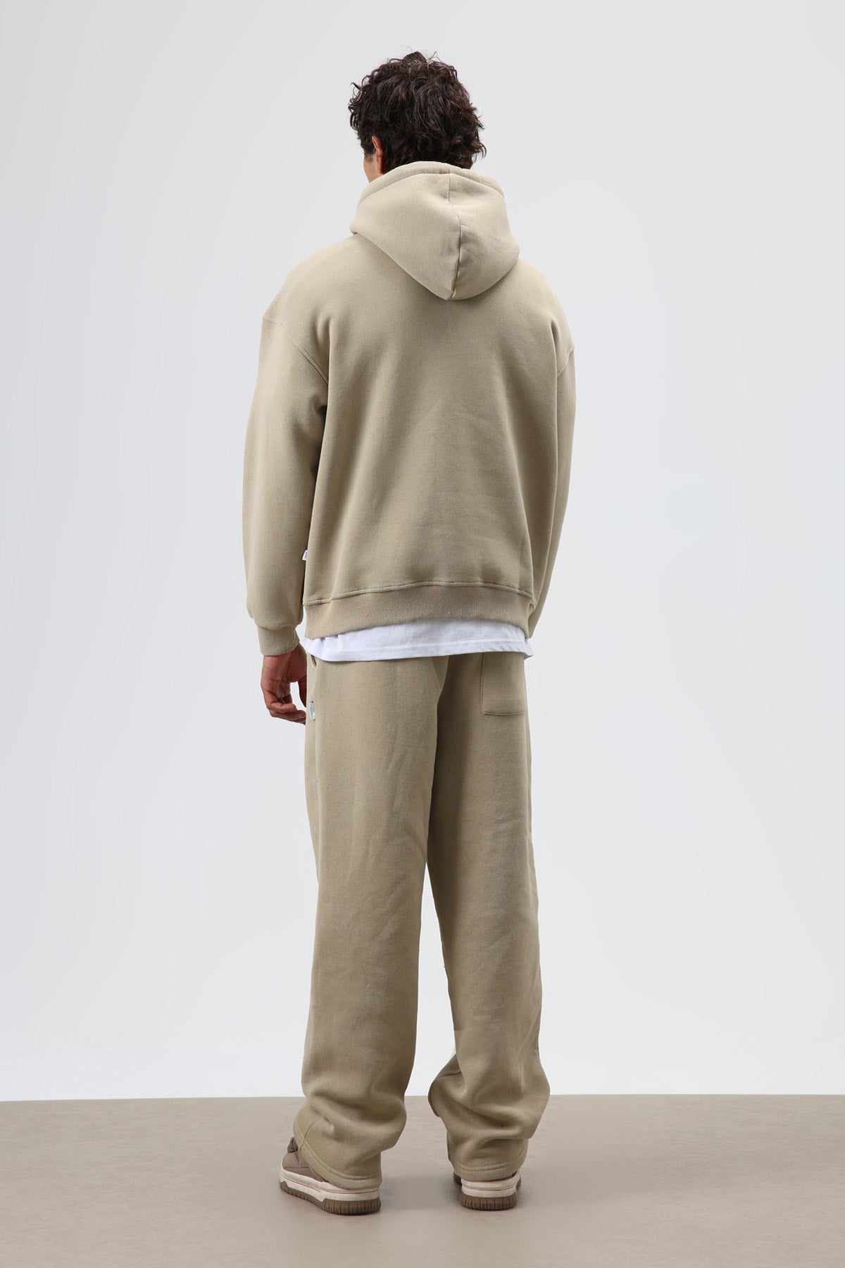 Basic Oversize Yıkamalı Hoodie Haki