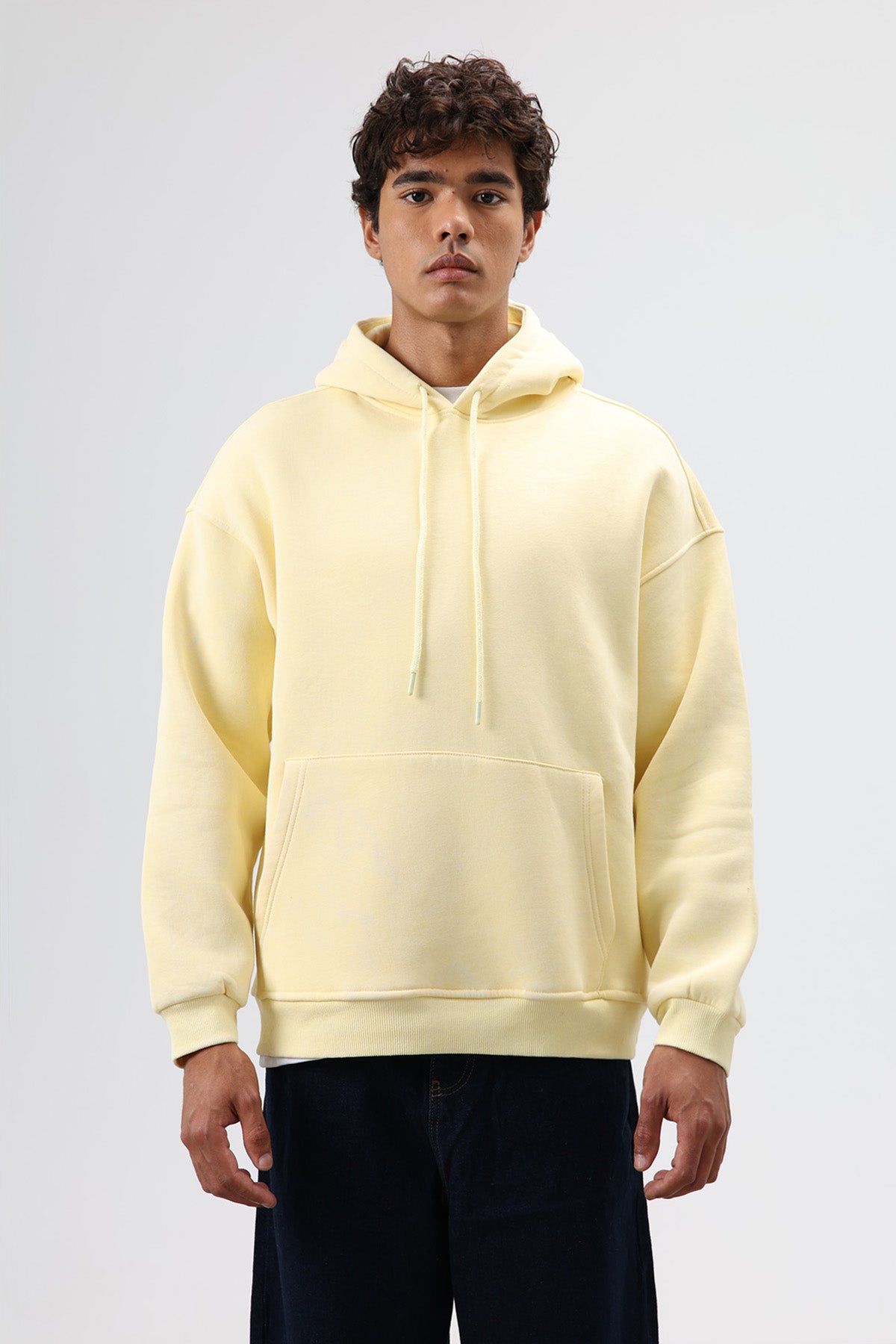 Basic Oversize Yıkamalı Hoodie Sarı