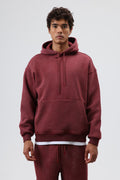 Basic Oversize Yıkamalı Hoodie Bordo