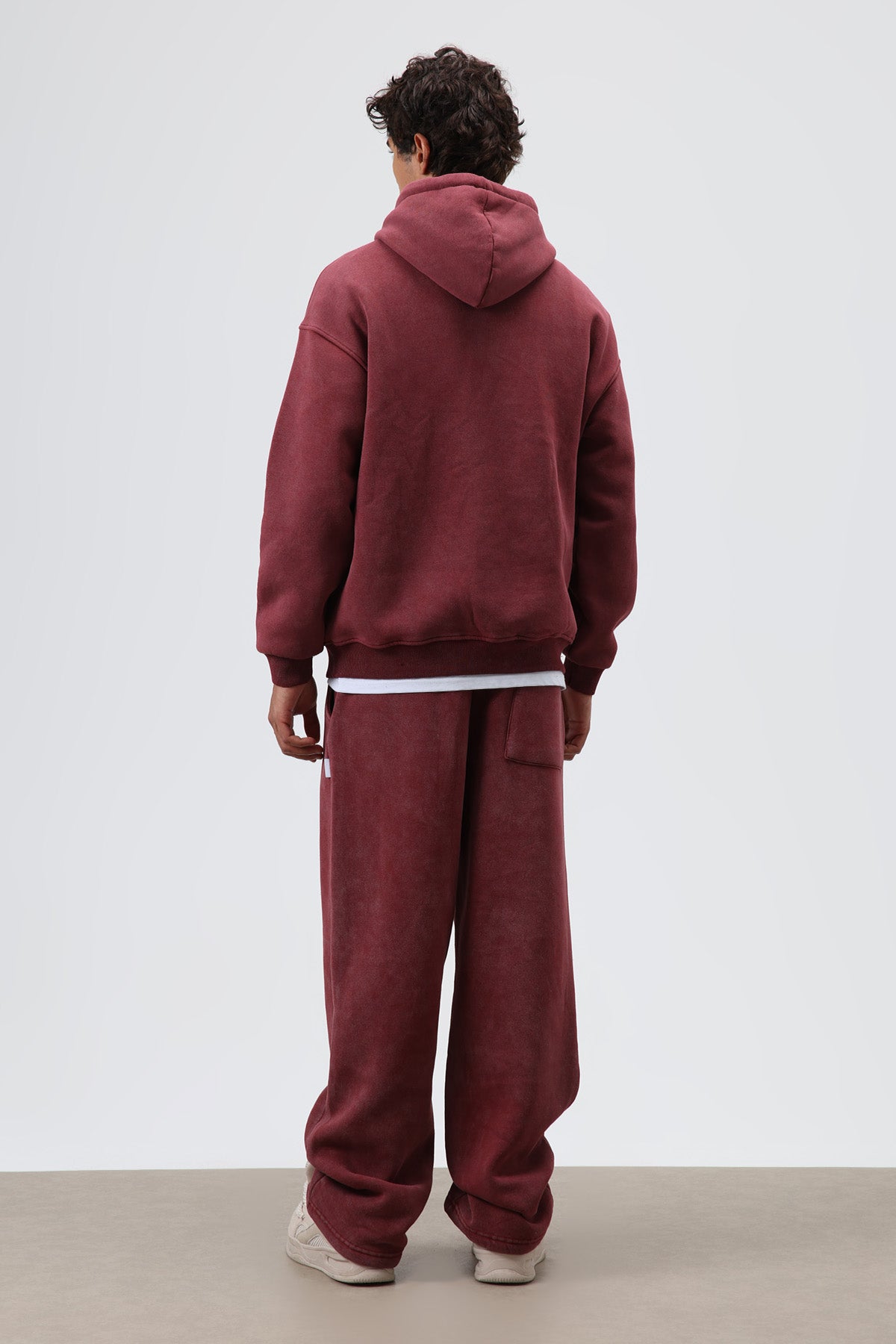 Basic Oversize Yıkamalı Hoodie Bordo