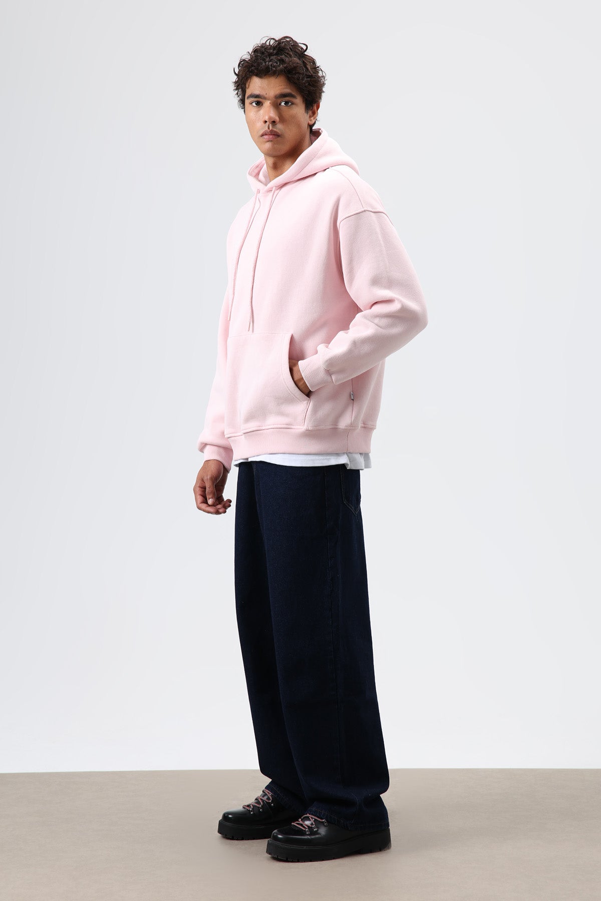 Basic Oversize Yıkamalı Hoodie Pembe