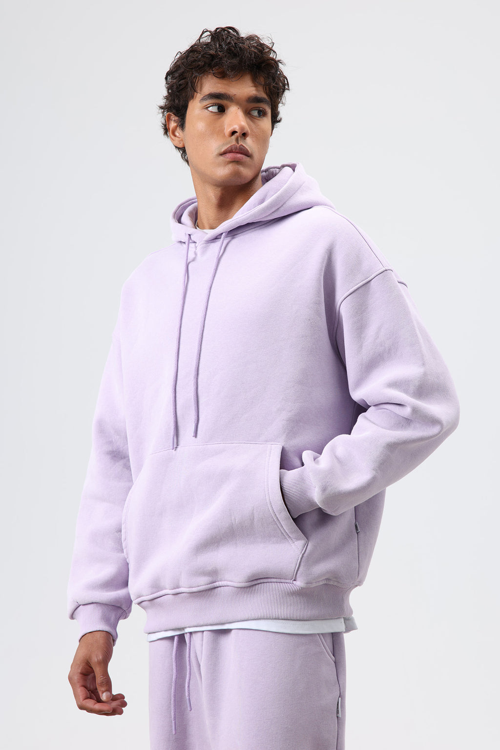 Basic Oversize Yıkamalı Hoodie Lila