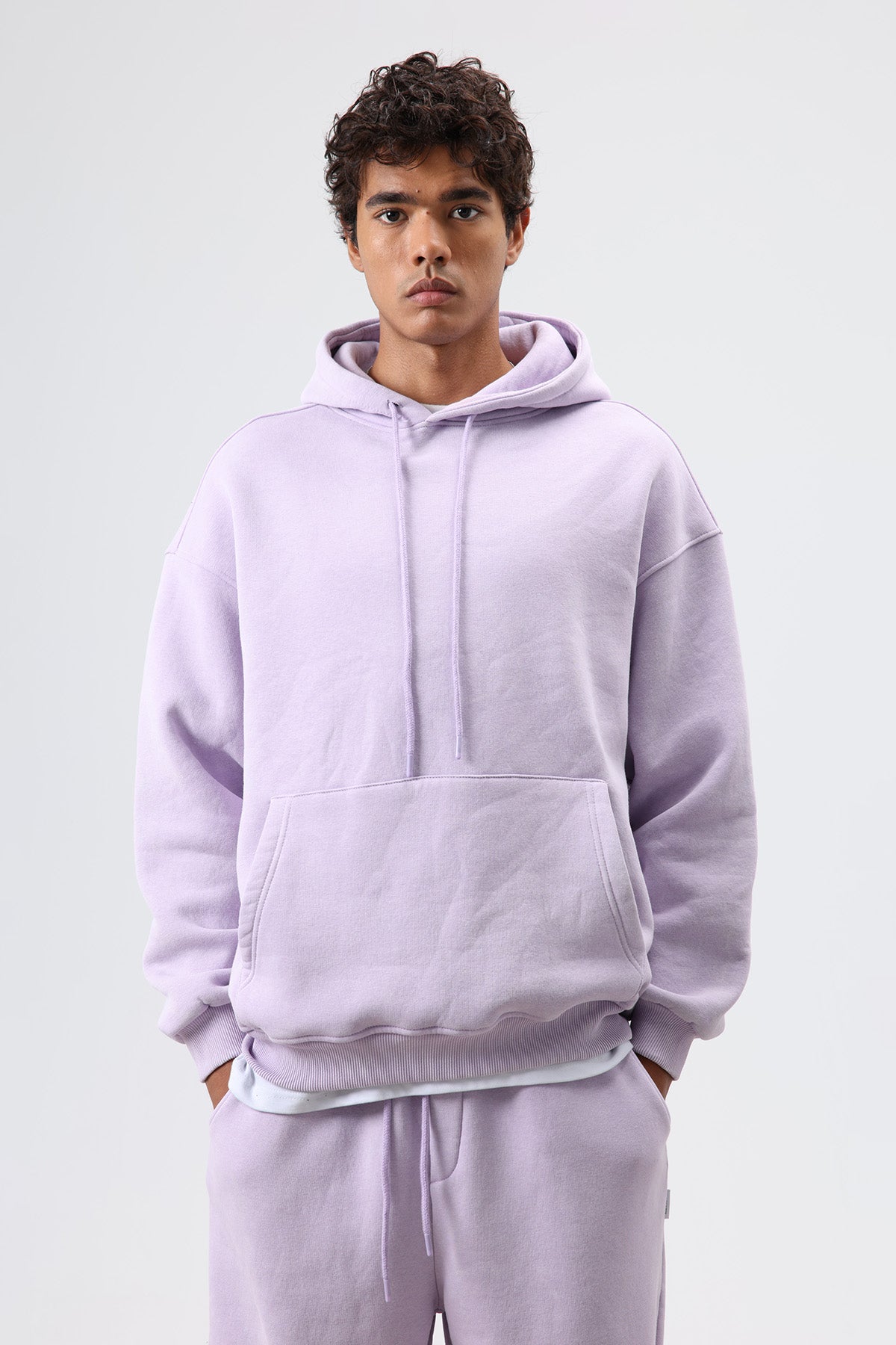 Basic Oversize Yıkamalı Hoodie Lila