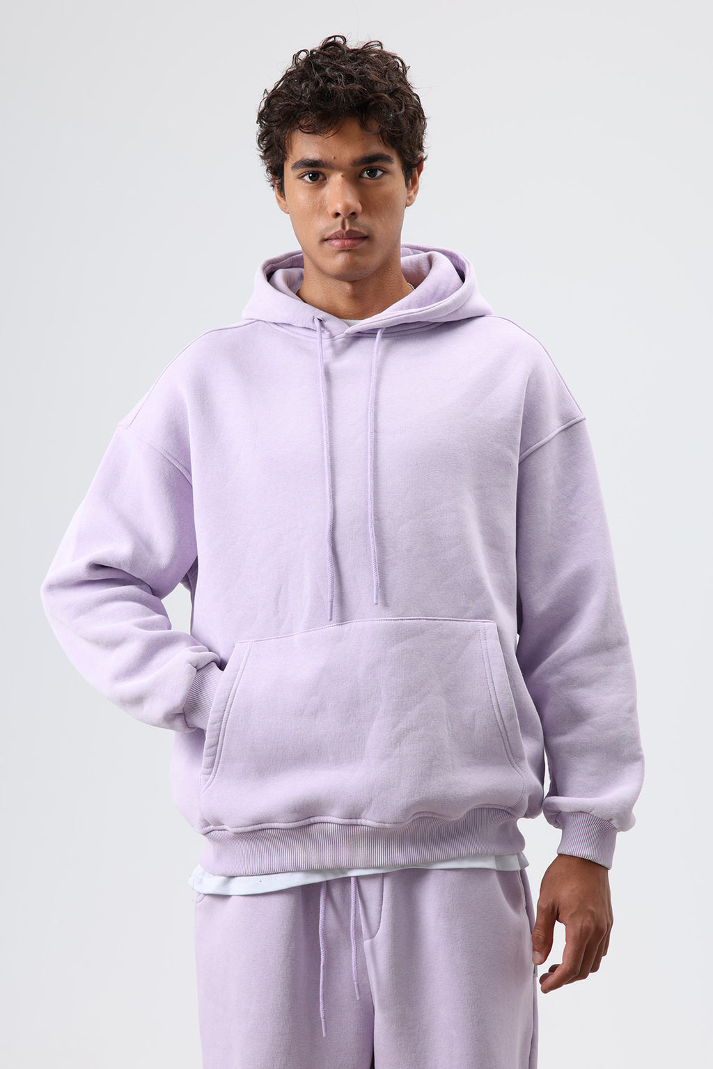 Basic Oversize Yıkamalı Hoodie Lila