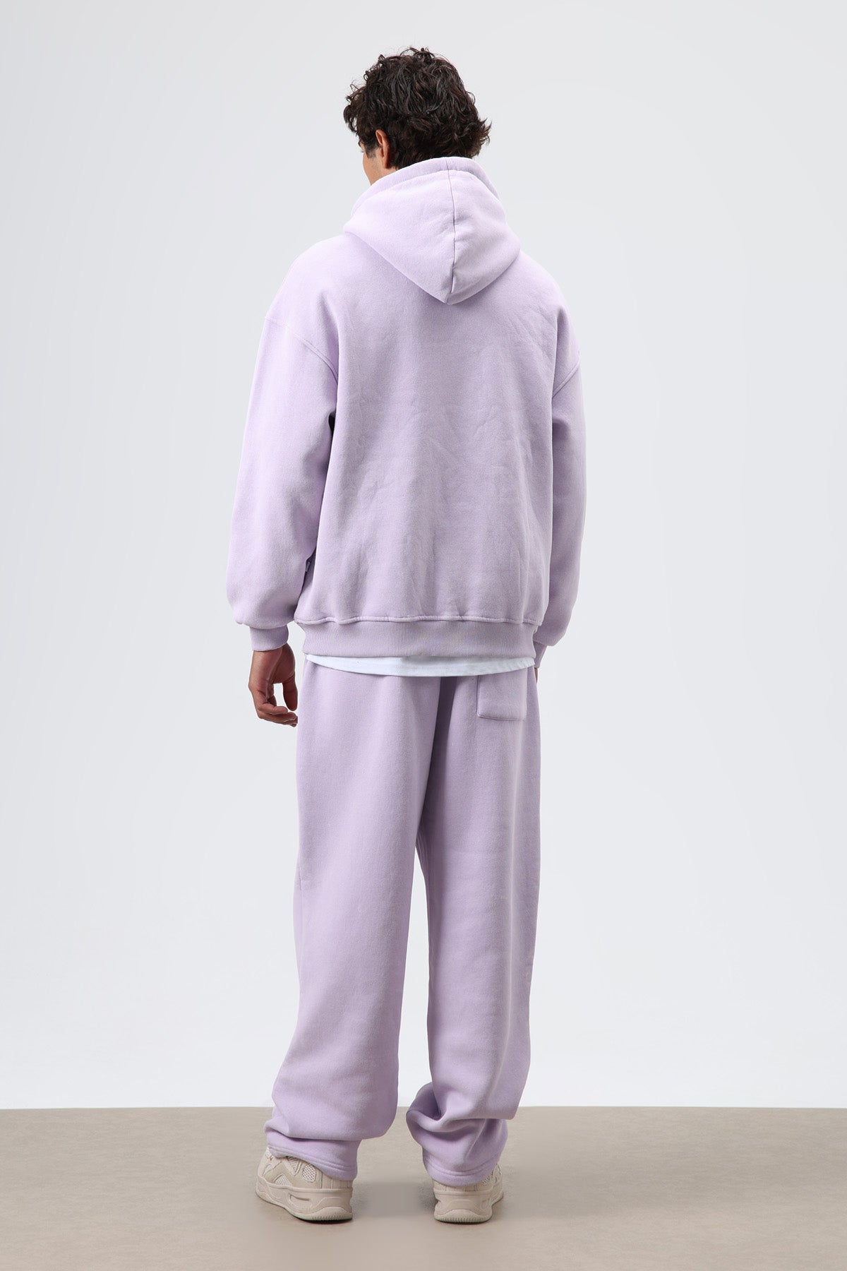 Basic Oversize Yıkamalı Hoodie Lila