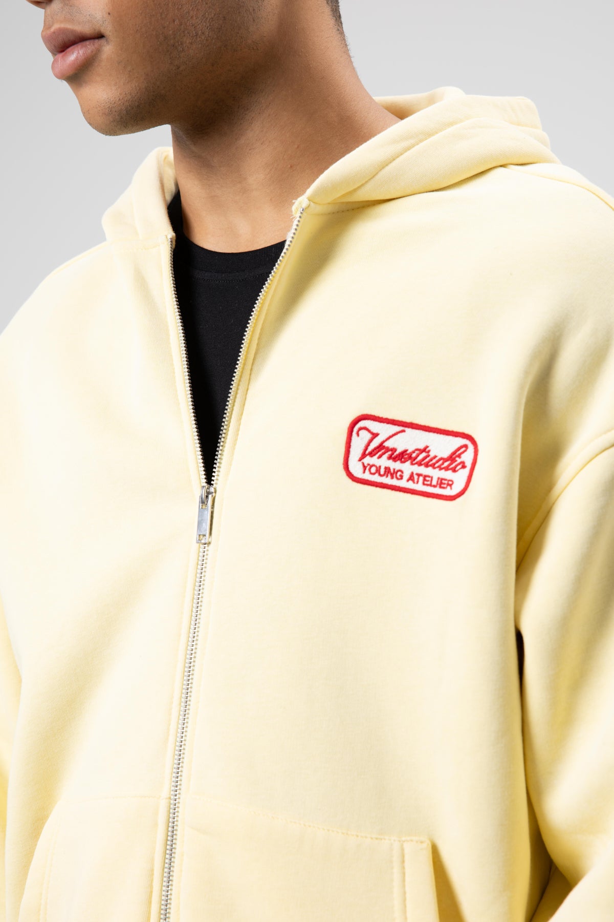 Oversize Fermuarlı Kapüşonlu Sweatshirt Sarı