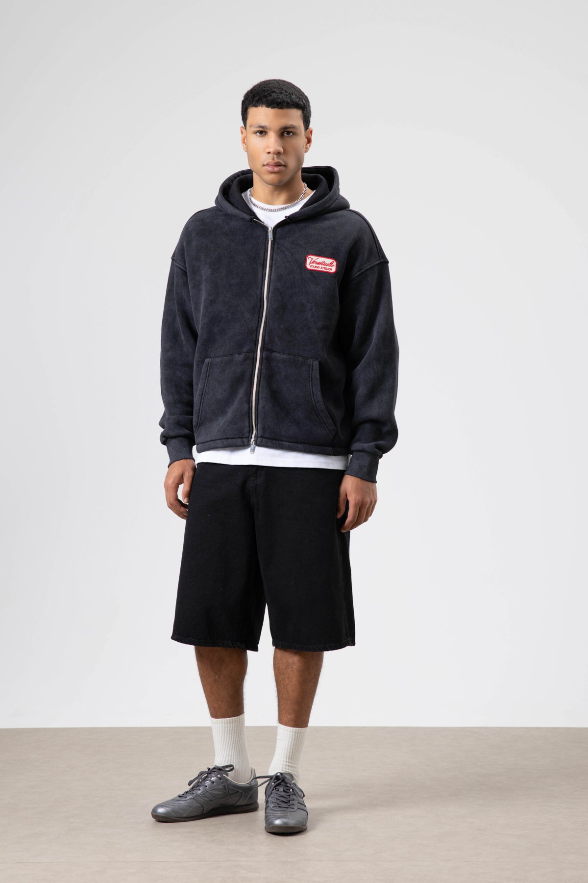 Oversize Fermuarlı Kapüşonlu Sweatshirt Siyah