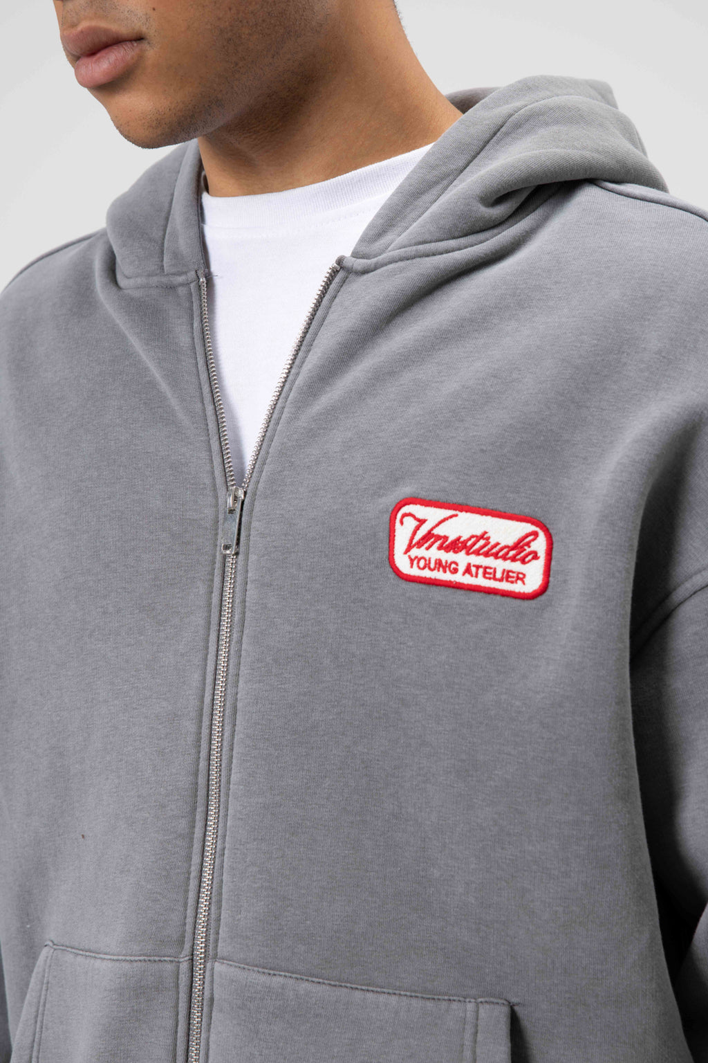 Oversize Fermuarlı Kapüşonlu Sweatshirt Füme