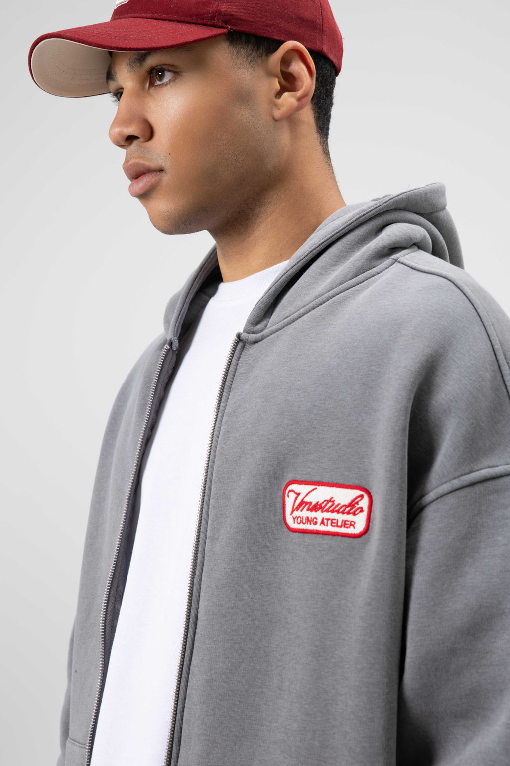 Oversize Fermuarlı Kapüşonlu Sweatshirt Füme