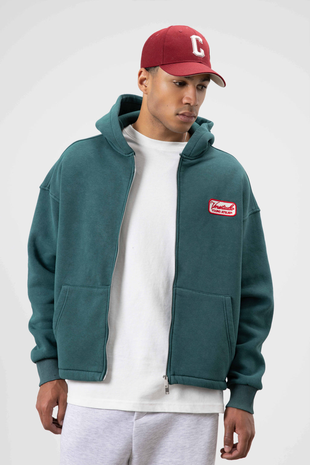 Oversize Fermuarlı Kapüşonlu Sweatshirt Nefti