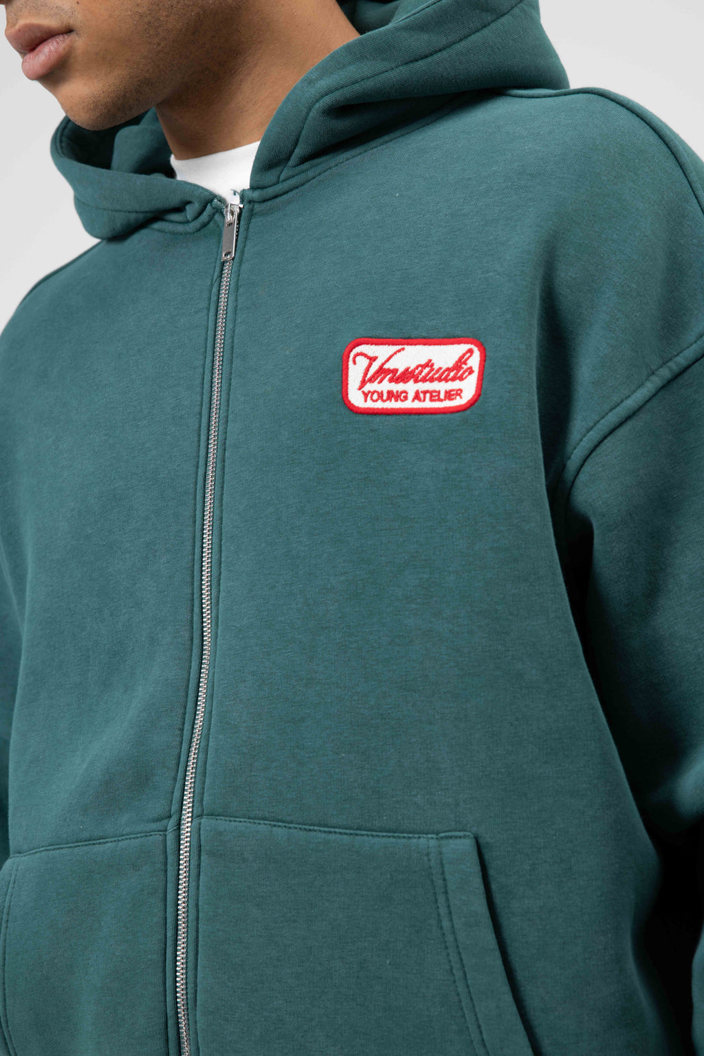 Oversize Fermuarlı Kapüşonlu Sweatshirt Nefti