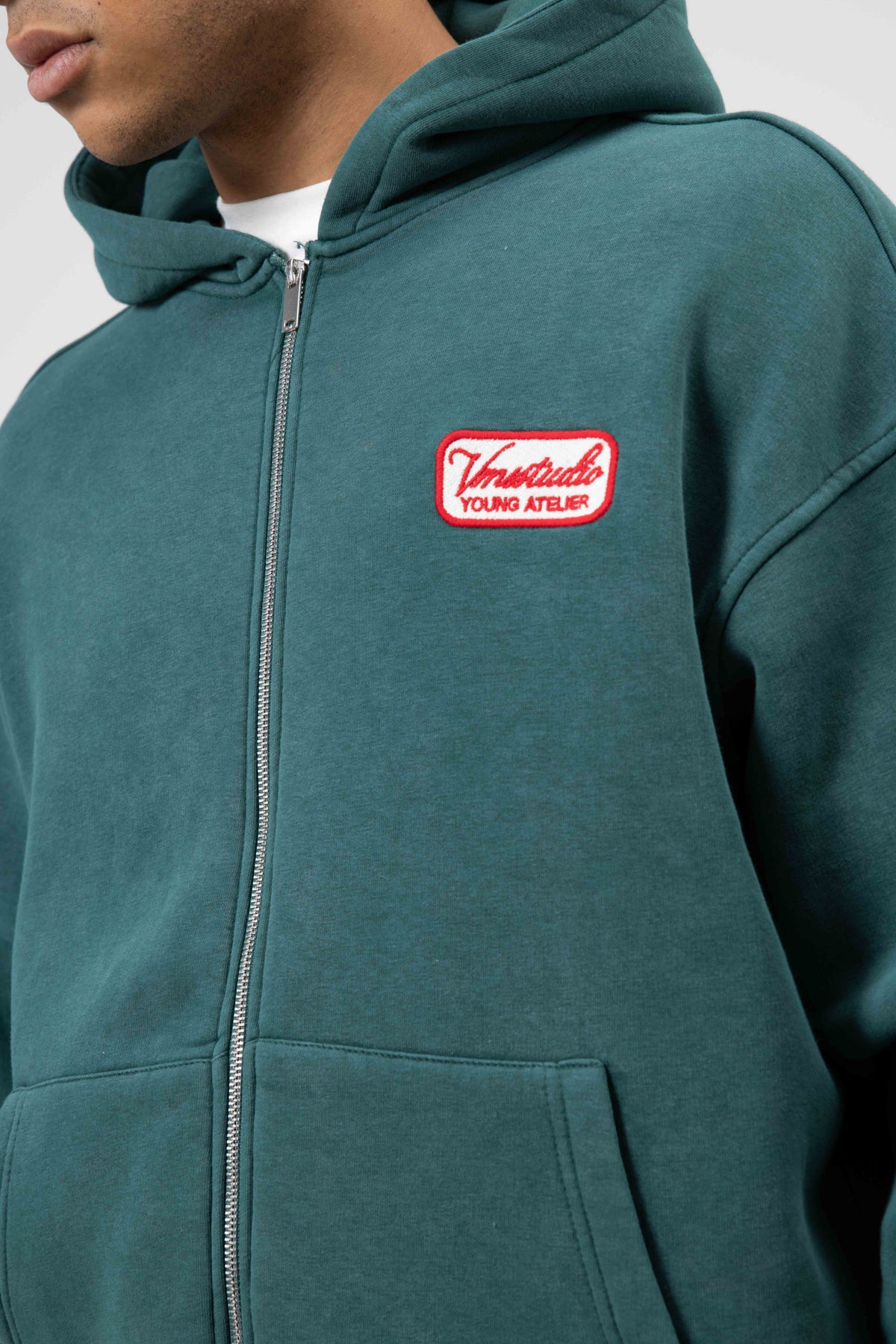 Oversize Fermuarlı Kapüşonlu Sweatshirt Nefti