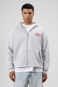 Oversize Fermuarlı Kapüşonlu Sweatshirt Açık Gri