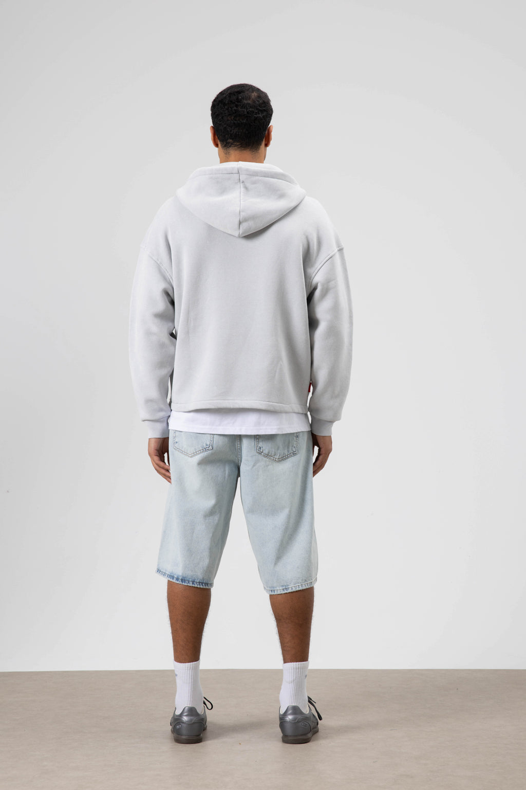 Oversize Fermuarlı Kapüşonlu Sweatshirt Açık Gri