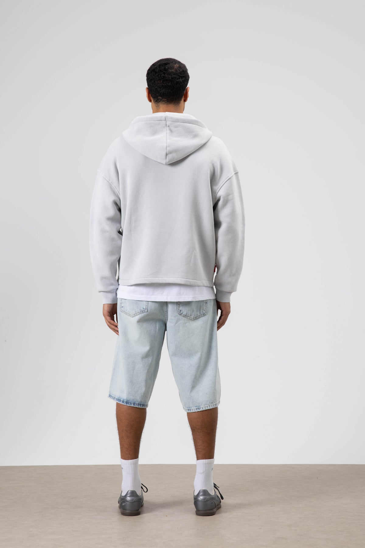 Oversize Fermuarlı Kapüşonlu Sweatshirt Açık Gri