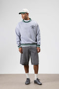 Oversize Yaka Nakış Detaylı Sweatshirt Gri Melanj