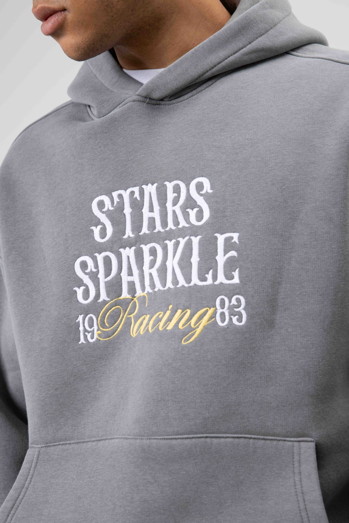 Oversize Nakış BaskılıKapüşonlu Sweatshirt Füme
