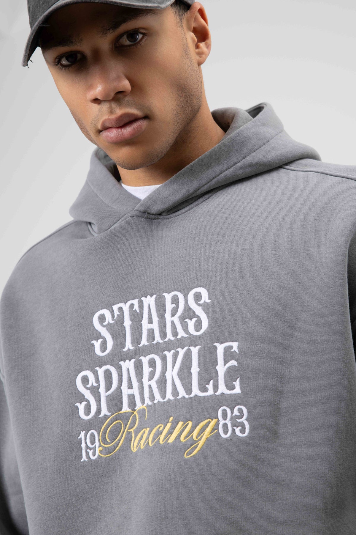Oversize Nakış BaskılıKapüşonlu Sweatshirt Füme