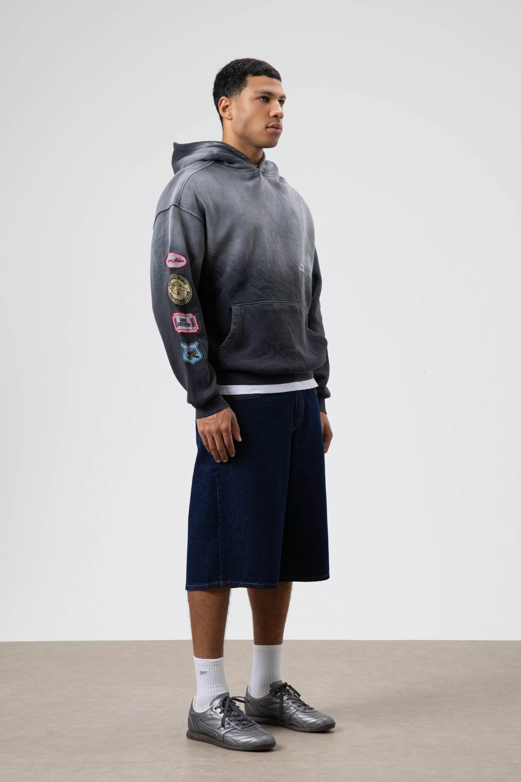 Oversize Baskılı Kapüşonlu Sweatshirt Siyah