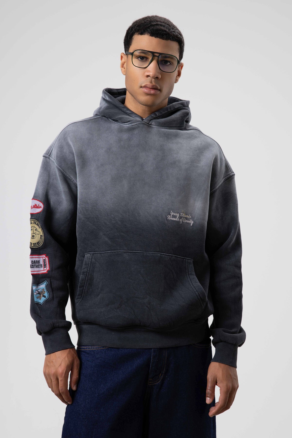 Oversize Baskılı Kapüşonlu Sweatshirt Siyah