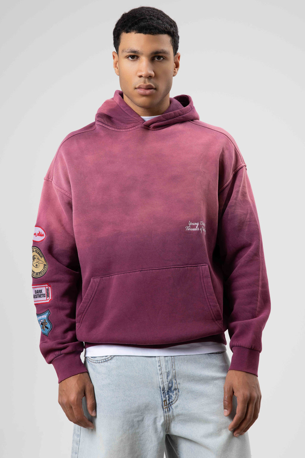 Oversize Baskılı Kapüşonlu Sweatshirt Bordo