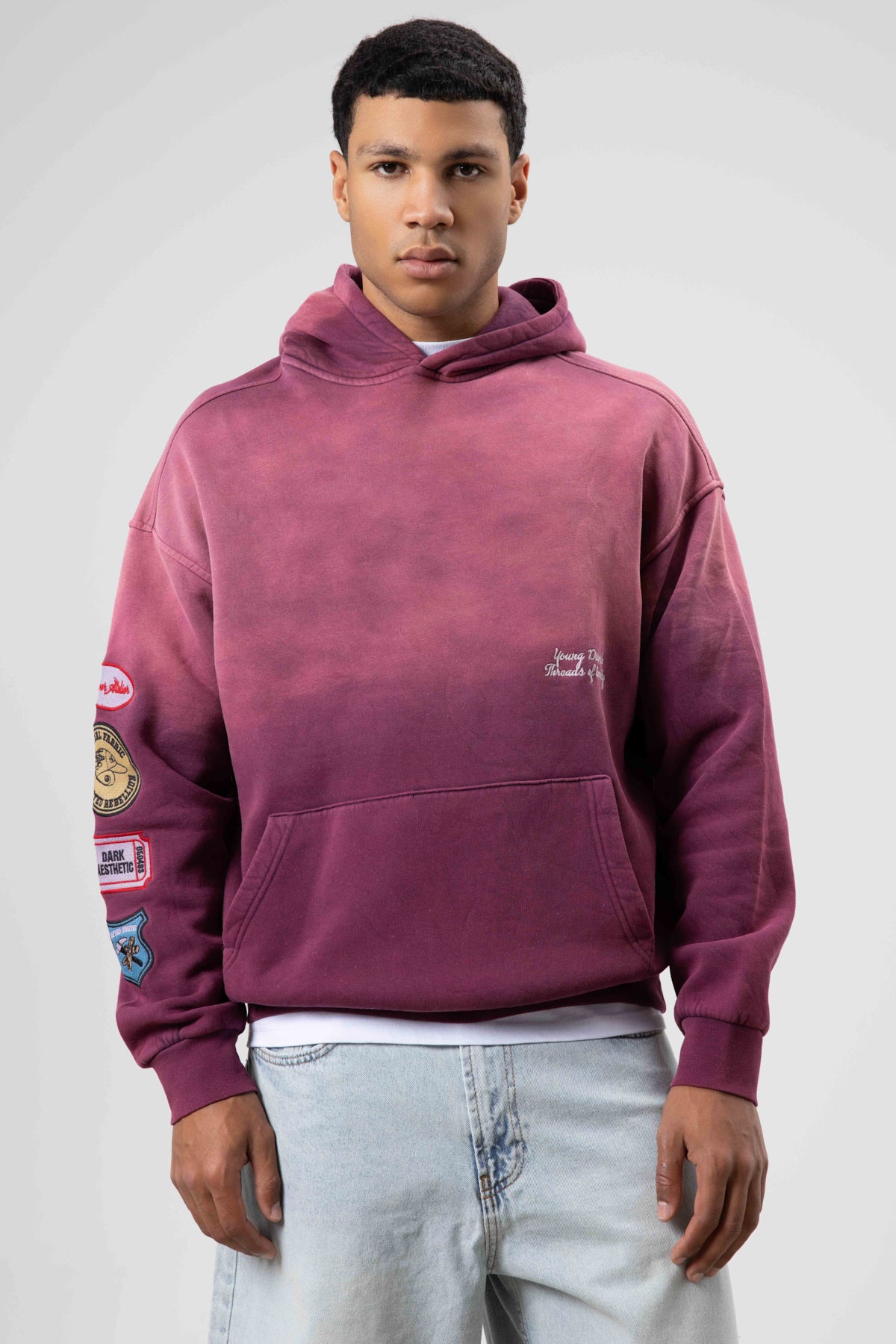 Oversize Baskılı Kapüşonlu Sweatshirt Bordo